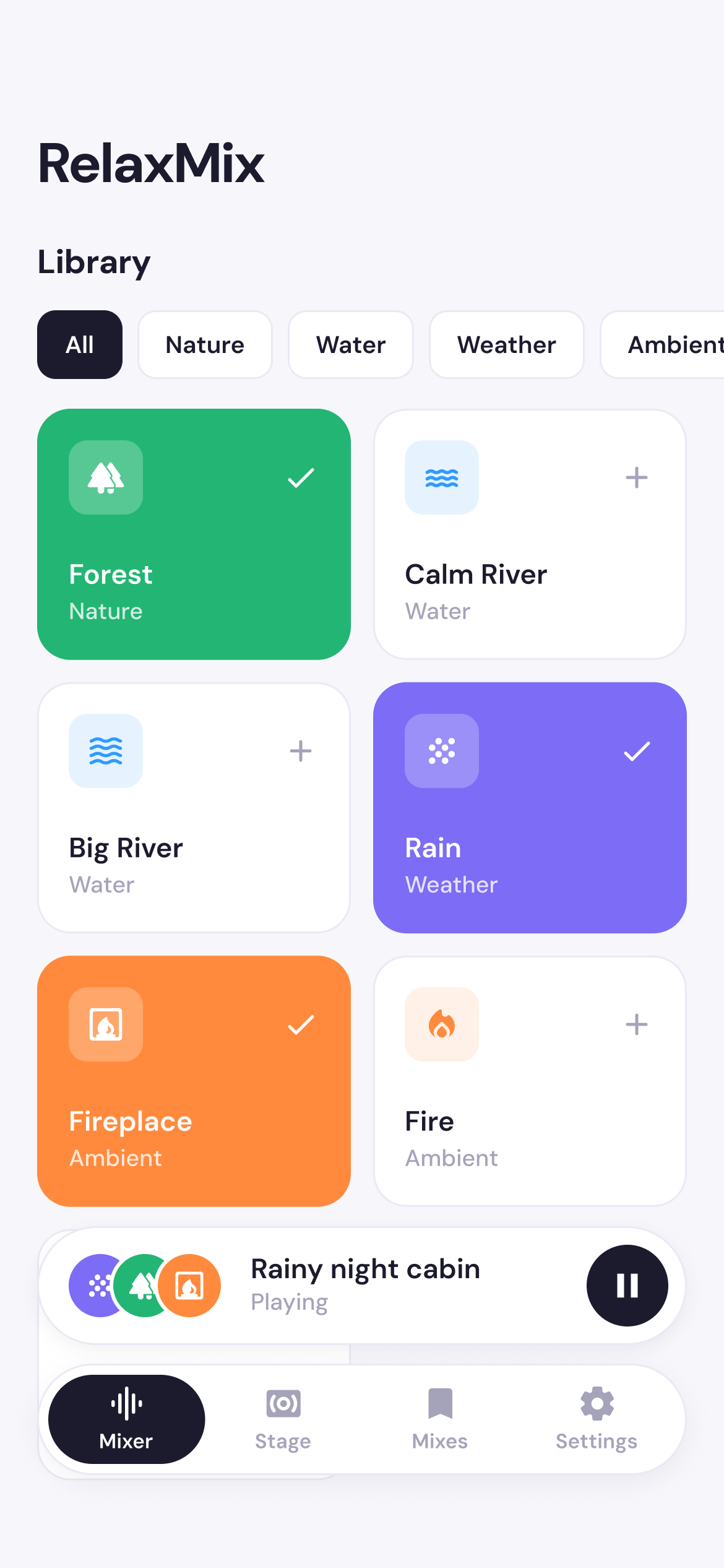 RelaxMix Mixer screen